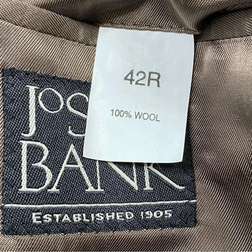 Jos. A. Bank Wool Blazer Men’s 42R Light Brown Blue Plaid Two Button Lined